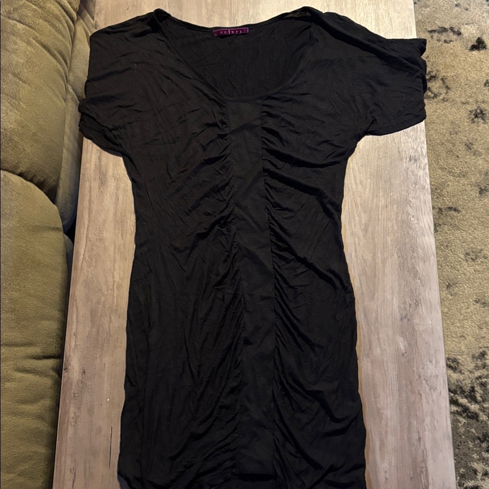 Velvet Black Ruched Dress